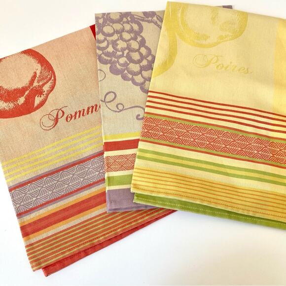 Linvosges Set of 3 Three Tea Towels Raisins Pommes Poires - Picture 1 of 10